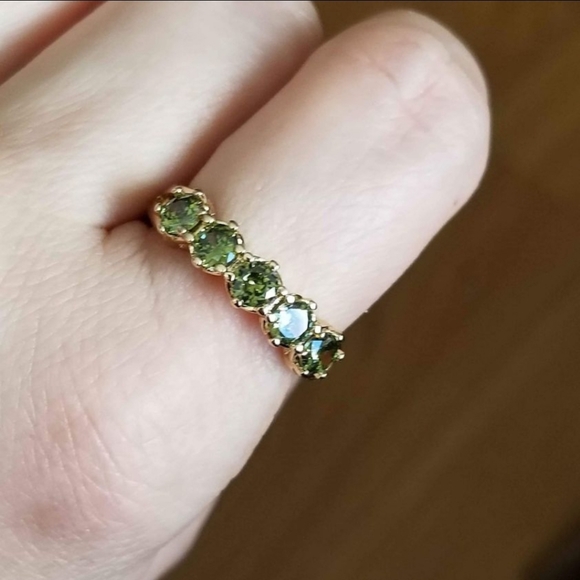 New 18K Gold Plated Round Cut Peridot Ring for Women - Picture 2 of 9